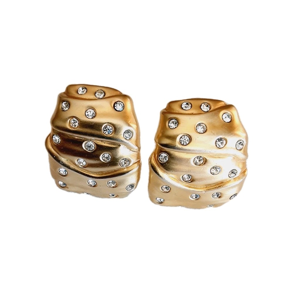 Vintage 80s Essex Earrings Runway Statement Goldtone Rhinestones Chunky Clip On